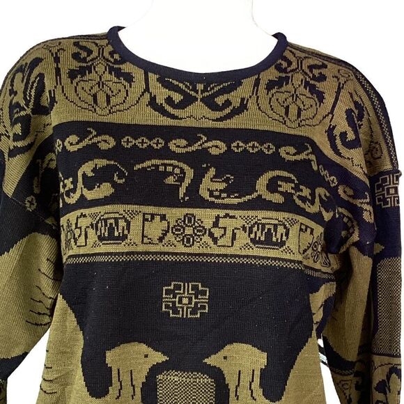 Vintage green bird print knit sweater pullover large. 0595 - Picture 6 of 7